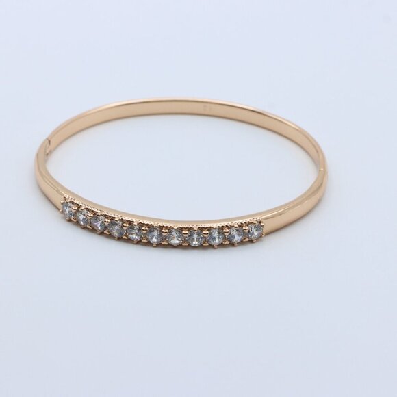 Elegant Rose Gold Bangle with Sparkling Round Stone Row Accent, XPBL0481 - Picture 2 of 11